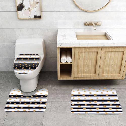 QRFASFZO 3 Stück Badematten und WC Vorleger Microfaser Weiches Badteppich badvorleger rutschfest Waschbar Badezimmerteppich Set,Gold und Weiß, dünne horizontale Linien mit runden Kreisen, dekorative QRFASFZO 3 Stück Badematten und WC Vorleger Microfaser Weiches Badteppich badvorleger rutschfest Waschbar Badezimmerteppich Set,Gold und Weiß, dünne horizontale Linien mit runden Kreisen, dekorative von QRFASFZO