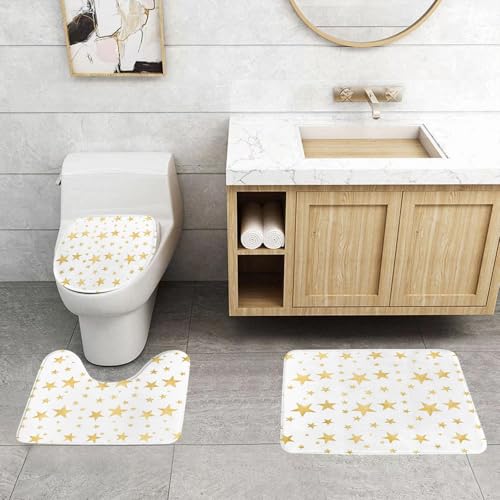 QRFASFZO 3 Stück Badematten und WC Vorleger Microfaser Weiches Badteppich badvorleger rutschfest Waschbar Badezimmerteppich Set,Goldene Sterne Nahtlose Muster Hintergrund Vektor-Illustration von QRFASFZO