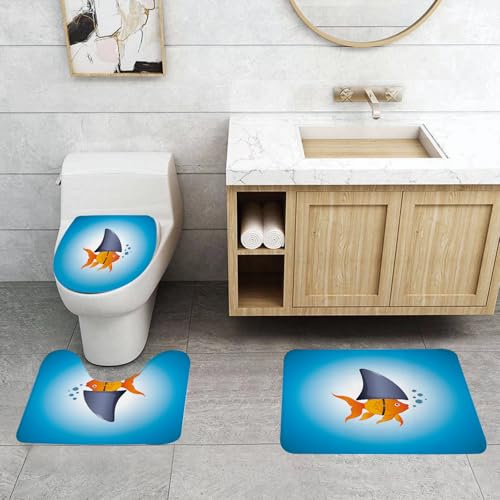 QRFASFZO 3 Stück Badematten und WC Vorleger Microfaser Weiches Badteppich badvorleger rutschfest Waschbar Badezimmerteppich Set,Goldfisch mit Haifischflossenhut, verspielter Goldfisch und Haifischfl QRFASFZO 3 Stück Badematten und WC Vorleger Microfaser Weiches Badteppich badvorleger rutschfest Waschbar Badezimmerteppich Set,Goldfisch mit Haifischflossenhut, verspielter Goldfisch und Haifischfl von QRFASFZO
