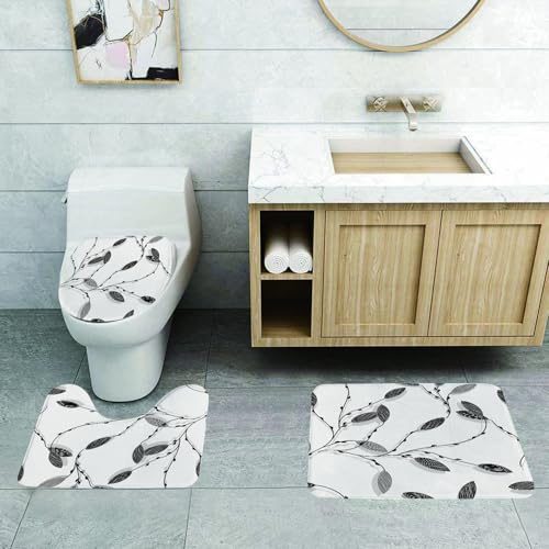 QRFASFZO 3 Stück Badematten und WC Vorleger Microfaser Weiches Badteppich badvorleger rutschfest Waschbar Badezimmerteppich Set,Grau, zeitgenössische Grafik von Herbstblättern und Zweigen1 QRFASFZO 3 Stück Badematten und WC Vorleger Microfaser Weiches Badteppich badvorleger rutschfest Waschbar Badezimmerteppich Set,Grau, zeitgenössische Grafik von Herbstblättern und Zweigen1 von QRFASFZO
