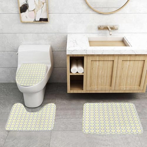 QRFASFZO 3 Stück Badematten und WC Vorleger Microfaser Weiches Badteppich badvorleger rutschfest Waschbar Badezimmerteppich Set,Grau und Gelb, Blau inspirierte quadratische Rundungen, für die Küche QRFASFZO 3 Stück Badematten und WC Vorleger Microfaser Weiches Badteppich badvorleger rutschfest Waschbar Badezimmerteppich Set,Grau und Gelb, Blau inspirierte quadratische Rundungen, für die Küche von QRFASFZO