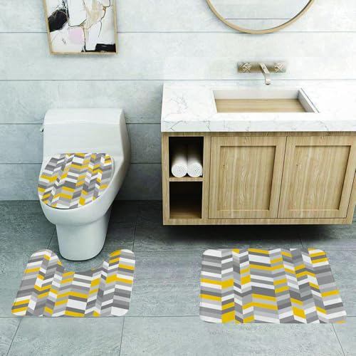 QRFASFZO 3 Stück Badematten und WC Vorleger Microfaser Weiches Badteppich badvorleger rutschfest Waschbar Badezimmerteppich Set,Grau und Gelb, Geometrisches Vintage-Muster der 60er Jahre, inspiriert QRFASFZO 3 Stück Badematten und WC Vorleger Microfaser Weiches Badteppich badvorleger rutschfest Waschbar Badezimmerteppich Set,Grau und Gelb, Geometrisches Vintage-Muster der 60er Jahre, inspiriert von QRFASFZO