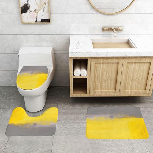 QRFASFZO 3 Stück Badematten und WC Vorleger Microfaser Weiches Badteppich badvorleger rutschfest Waschbar Badezimmerteppich Set,Grau und Gelb, Pin Brush Print Ombre Design Bild QRFASFZO 3 Stück Badematten und WC Vorleger Microfaser Weiches Badteppich badvorleger rutschfest Waschbar Badezimmerteppich Set,Grau und Gelb, Pin Brush Print Ombre Design Bild von QRFASFZO
