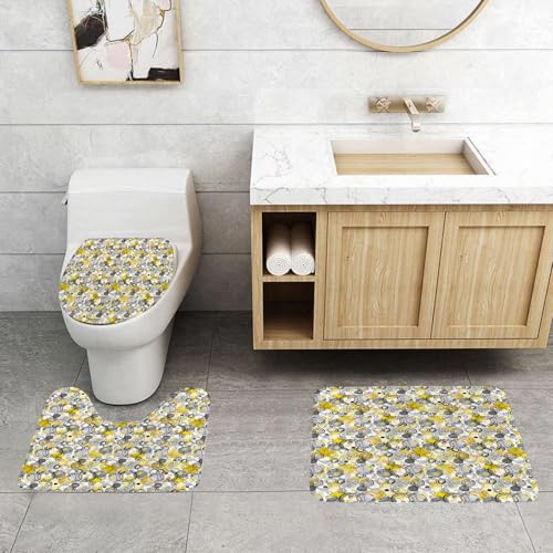 QRFASFZO 3 Stück Badematten und WC Vorleger Microfaser Weiches Badteppich badvorleger rutschfest Waschbar Badezimmerteppich Set,Grau und Gelb, geometrische Moderne Retro-Kreise Image11 QRFASFZO 3 Stück Badematten und WC Vorleger Microfaser Weiches Badteppich badvorleger rutschfest Waschbar Badezimmerteppich Set,Grau und Gelb, geometrische Moderne Retro-Kreise Image11 von QRFASFZO