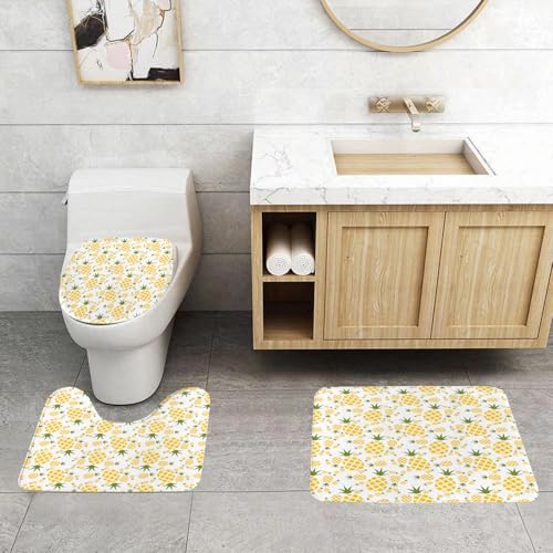 QRFASFZO 3 Stück Badematten und WC Vorleger Microfaser Weiches Badteppich badvorleger rutschfest Waschbar Badezimmerteppich Set,Grün und gelb, Rhombus Ananas mit blühendem Laub Bio-Lebensmittel-Desi QRFASFZO 3 Stück Badematten und WC Vorleger Microfaser Weiches Badteppich badvorleger rutschfest Waschbar Badezimmerteppich Set,Grün und gelb, Rhombus Ananas mit blühendem Laub Bio-Lebensmittel-Desi von QRFASFZO