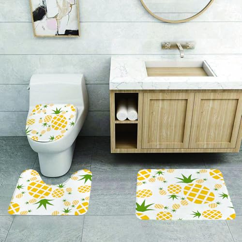 QRFASFZO 3 Stück Badematten und WC Vorleger Microfaser Weiches Badteppich badvorleger rutschfest Waschbar Badezimmerteppich Set,Grün und gelb, Rhombus Ananas mit blühendem Laub Bio-Lebensmittel-Desi QRFASFZO 3 Stück Badematten und WC Vorleger Microfaser Weiches Badteppich badvorleger rutschfest Waschbar Badezimmerteppich Set,Grün und gelb, Rhombus Ananas mit blühendem Laub Bio-Lebensmittel-Desi von QRFASFZO