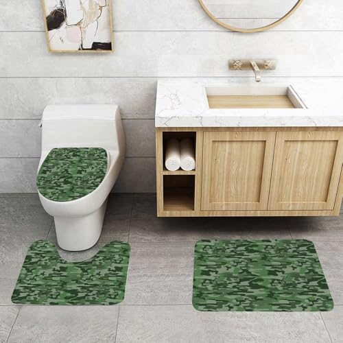 QRFASFZO 3 Stück Badematten und WC Vorleger Microfaser Weiches Badteppich badvorleger rutschfest Waschbar Badezimmerteppich Set,Grüne Camouflage-Drucke, Zeitlose Camouflage-Muster in grünen und grau QRFASFZO 3 Stück Badematten und WC Vorleger Microfaser Weiches Badteppich badvorleger rutschfest Waschbar Badezimmerteppich Set,Grüne Camouflage-Drucke, Zeitlose Camouflage-Muster in grünen und grau von QRFASFZO