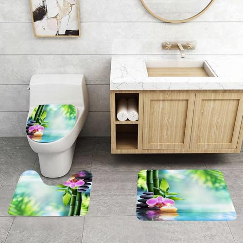 QRFASFZO 3 Stück Badematten und WC Vorleger Microfaser Weiches Badteppich badvorleger rutschfest Waschbar Badezimmerteppich Set,Grüne Zen SPA Stillleben Kerze und Stein mit Bambus in der Natur auf W QRFASFZO 3 Stück Badematten und WC Vorleger Microfaser Weiches Badteppich badvorleger rutschfest Waschbar Badezimmerteppich Set,Grüne Zen SPA Stillleben Kerze und Stein mit Bambus in der Natur auf W von QRFASFZO