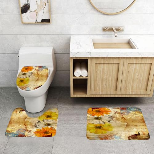 QRFASFZO 3 Stück Badematten und WC Vorleger Microfaser Weiches Badteppich badvorleger rutschfest Waschbar Badezimmerteppich Set,Grunge Blumen und orange gelb Daisy Poesie Schriftzug Kunst g QRFASFZO 3 Stück Badematten und WC Vorleger Microfaser Weiches Badteppich badvorleger rutschfest Waschbar Badezimmerteppich Set,Grunge Blumen und orange gelb Daisy Poesie Schriftzug Kunst g von QRFASFZO