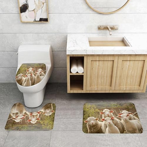 QRFASFZO 3 Stück Badematten und WC Vorleger Microfaser Weiches Badteppich badvorleger rutschfest Waschbar Badezimmerteppich Set,Gruppe von bequemen Schafen auf dem Land, Schafe in natürlichen Landsc QRFASFZO 3 Stück Badematten und WC Vorleger Microfaser Weiches Badteppich badvorleger rutschfest Waschbar Badezimmerteppich Set,Gruppe von bequemen Schafen auf dem Land, Schafe in natürlichen Landsc von QRFASFZO