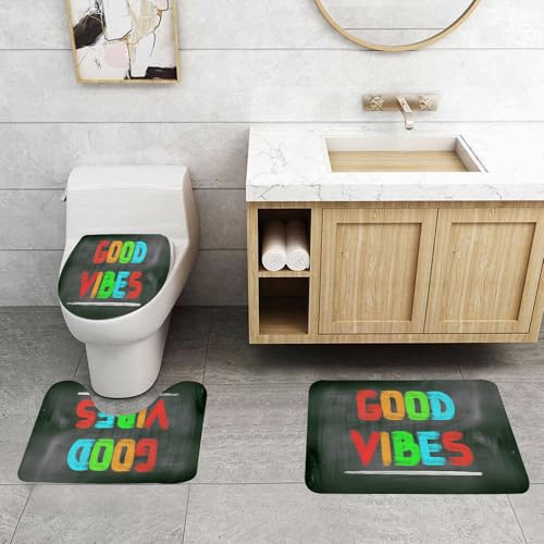 QRFASFZO 3 Stück Badematten und WC Vorleger Microfaser Weiches Badteppich badvorleger rutschfest Waschbar Badezimmerteppich Set,Gute Laune, Bunte Kreide auf Tafelbild P, hitzebeständige Tischsets von QRFASFZO