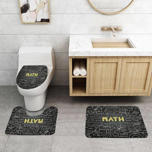 QRFASFZO 3 Stück Badematten und WC Vorleger Microfaser Weiches Badteppich badvorleger rutschfest Waschbar Badezimmerteppich Set,Handgezeichnete Mathematikformeln auf der Tafel für Hintergrundbanner, von QRFASFZO