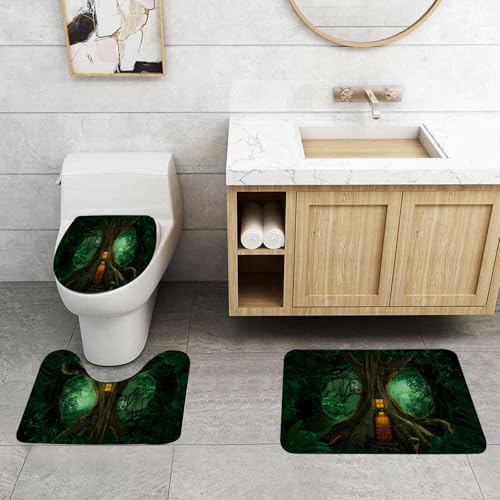 QRFASFZO 3 Stück Badematten und WC Vorleger Microfaser Weiches Badteppich badvorleger rutschfest Waschbar Badezimmerteppich Set,Haus von einem Baum gebaut mit Einer charmanten Tür und Fenstern sitzt QRFASFZO 3 Stück Badematten und WC Vorleger Microfaser Weiches Badteppich badvorleger rutschfest Waschbar Badezimmerteppich Set,Haus von einem Baum gebaut mit Einer charmanten Tür und Fenstern sitzt von QRFASFZO