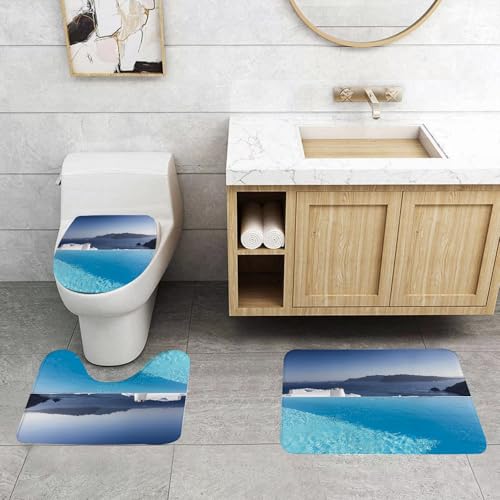 QRFASFZO 3 Stück Badematten und WC Vorleger Microfaser Weiches Badteppich badvorleger rutschfest Waschbar Badezimmerteppich Set,Hausdekor, Resort-Pool in Santorini, Griechenland, Mittelmeer-Panorama QRFASFZO 3 Stück Badematten und WC Vorleger Microfaser Weiches Badteppich badvorleger rutschfest Waschbar Badezimmerteppich Set,Hausdekor, Resort-Pool in Santorini, Griechenland, Mittelmeer-Panorama von QRFASFZO