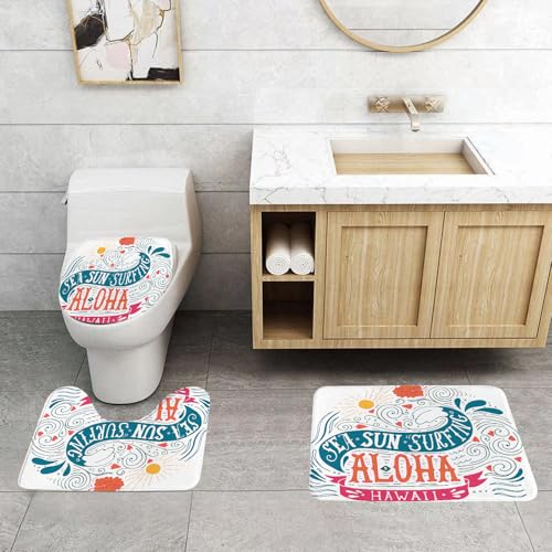 QRFASFZO 3 Stück Badematten und WC Vorleger Microfaser Weiches Badteppich badvorleger rutschfest Waschbar Badezimmerteppich Set,Hawaiian, Sea Sun Surfing Typografie mit Meereswellen Aloha Tropical P QRFASFZO 3 Stück Badematten und WC Vorleger Microfaser Weiches Badteppich badvorleger rutschfest Waschbar Badezimmerteppich Set,Hawaiian, Sea Sun Surfing Typografie mit Meereswellen Aloha Tropical P von QRFASFZO