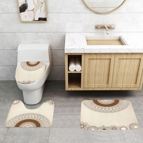 QRFASFZO 3 Stück Badematten und WC Vorleger Microfaser Weiches Badteppich badvorleger rutschfest Waschbar Badezimmerteppich Set,Henna, inspiriert von östlichen Zivilisationen Stil Kunst Doodle Blume QRFASFZO 3 Stück Badematten und WC Vorleger Microfaser Weiches Badteppich badvorleger rutschfest Waschbar Badezimmerteppich Set,Henna, inspiriert von östlichen Zivilisationen Stil Kunst Doodle Blume von QRFASFZO