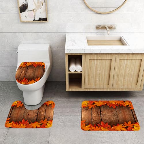 QRFASFZO 3 Stück Badematten und WC Vorleger Microfaser Weiches Badteppich badvorleger rutschfest Waschbar Badezimmerteppich Set,Herbst, trockene Blätter verschüttet auf Holz rustikalen Hütte Hütte B QRFASFZO 3 Stück Badematten und WC Vorleger Microfaser Weiches Badteppich badvorleger rutschfest Waschbar Badezimmerteppich Set,Herbst, trockene Blätter verschüttet auf Holz rustikalen Hütte Hütte B von QRFASFZO