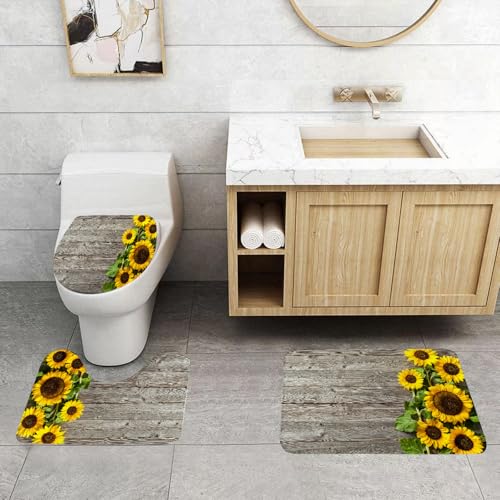QRFASFZO 3 Stück Badematten und WC Vorleger Microfaser Weiches Badteppich badvorleger rutschfest Waschbar Badezimmerteppich Set,Herbsthintergrund mit Sonnenblumen auf Holzbrett QRFASFZO 3 Stück Badematten und WC Vorleger Microfaser Weiches Badteppich badvorleger rutschfest Waschbar Badezimmerteppich Set,Herbsthintergrund mit Sonnenblumen auf Holzbrett von QRFASFZO
