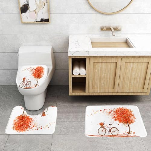 QRFASFZO 3 Stück Badematten und WC Vorleger Microfaser Weiches Badteppich badvorleger rutschfest Waschbar Badezimmerteppich Set,Herbsthintergrund mit einem Baum und einem Fahrrad. QRFASFZO 3 Stück Badematten und WC Vorleger Microfaser Weiches Badteppich badvorleger rutschfest Waschbar Badezimmerteppich Set,Herbsthintergrund mit einem Baum und einem Fahrrad. von QRFASFZO