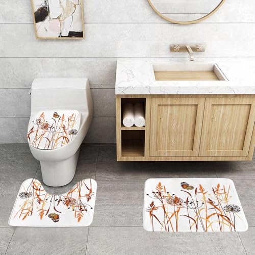 QRFASFZO 3 Stück Badematten und WC Vorleger Microfaser Weiches Badteppich badvorleger rutschfest Waschbar Badezimmerteppich Set,Herbstpflanzenszene, Anschauliche Darstellung von Herbstgras und Blume QRFASFZO 3 Stück Badematten und WC Vorleger Microfaser Weiches Badteppich badvorleger rutschfest Waschbar Badezimmerteppich Set,Herbstpflanzenszene, Anschauliche Darstellung von Herbstgras und Blume von QRFASFZO