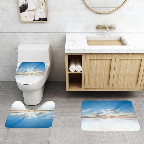 QRFASFZO 3 Stück Badematten und WC Vorleger Microfaser Weiches Badteppich badvorleger rutschfest Waschbar Badezimmerteppich Set,Himmel, Sonne strahlt am Horizont, goldenes Licht dringt durch die WOL QRFASFZO 3 Stück Badematten und WC Vorleger Microfaser Weiches Badteppich badvorleger rutschfest Waschbar Badezimmerteppich Set,Himmel, Sonne strahlt am Horizont, goldenes Licht dringt durch die WOL von QRFASFZO