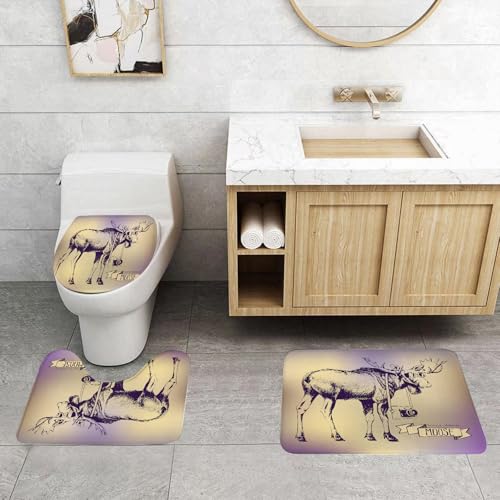 QRFASFZO 3 Stück Badematten und WC Vorleger Microfaser Weiches Badteppich badvorleger rutschfest Waschbar Badezimmerteppich Set,Hirschporträt, Elch im Skizzenstil mit Sonnenbrille und Kamera mit der QRFASFZO 3 Stück Badematten und WC Vorleger Microfaser Weiches Badteppich badvorleger rutschfest Waschbar Badezimmerteppich Set,Hirschporträt, Elch im Skizzenstil mit Sonnenbrille und Kamera mit der von QRFASFZO