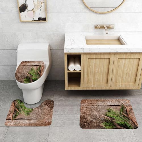 QRFASFZO 3 Stück Badematten und WC Vorleger Microfaser Weiches Badteppich badvorleger rutschfest Waschbar Badezimmerteppich Set,Hohe Betrachtungswinkel von Evergreen Branch mit Hirschgeweih gegen ru QRFASFZO 3 Stück Badematten und WC Vorleger Microfaser Weiches Badteppich badvorleger rutschfest Waschbar Badezimmerteppich Set,Hohe Betrachtungswinkel von Evergreen Branch mit Hirschgeweih gegen ru von QRFASFZO