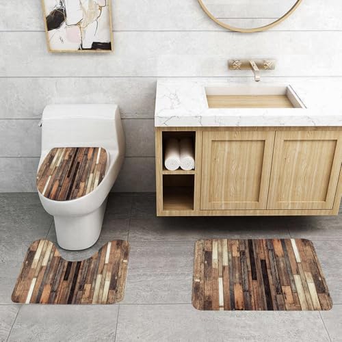 QRFASFZO 3 Stück Badematten und WC Vorleger Microfaser Weiches Badteppich badvorleger rutschfest Waschbar Badezimmerteppich Set,Holzteppiche für Schlafzimmer, Braun, Alter Hartholzboden, Dielenboden QRFASFZO 3 Stück Badematten und WC Vorleger Microfaser Weiches Badteppich badvorleger rutschfest Waschbar Badezimmerteppich Set,Holzteppiche für Schlafzimmer, Braun, Alter Hartholzboden, Dielenboden von QRFASFZO