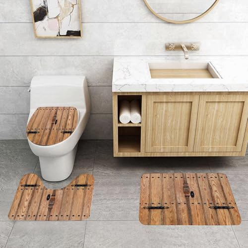 QRFASFZO 3 Stück Badematten und WC Vorleger Microfaser Weiches Badteppich badvorleger rutschfest Waschbar Badezimmerteppich Set,Holztür im Retro-Stil, eine robuste, gealterte Tür mit Metallnieten un QRFASFZO 3 Stück Badematten und WC Vorleger Microfaser Weiches Badteppich badvorleger rutschfest Waschbar Badezimmerteppich Set,Holztür im Retro-Stil, eine robuste, gealterte Tür mit Metallnieten un von QRFASFZO