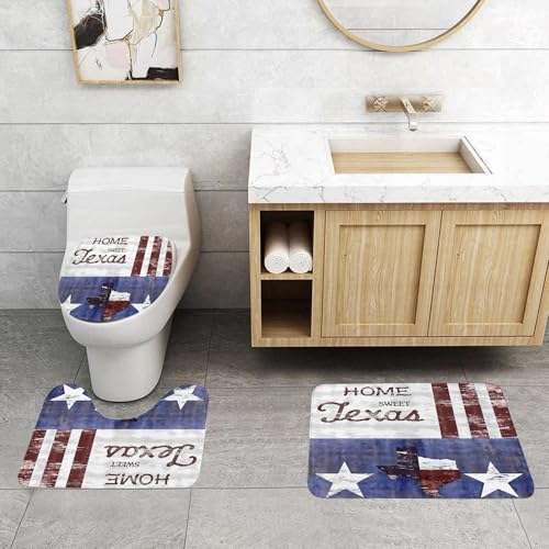 QRFASFZO 3 Stück Badematten und WC Vorleger Microfaser Weiches Badteppich badvorleger rutschfest Waschbar Badezimmerteppich Set,Home ist Texas State Outline Illustration weißen Staat auf grauem Hint von QRFASFZO