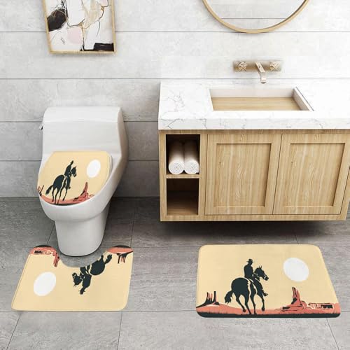 QRFASFZO 3 Stück Badematten und WC Vorleger Microfaser Weiches Badteppich badvorleger rutschfest Waschbar Badezimmerteppich Set,Horizontale Cartoon-Illustration Einer Prärie mit Blättern des Helden von QRFASFZO