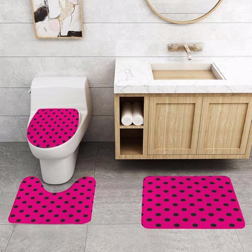 QRFASFZO 3 Stück Badematten und WC Vorleger Microfaser Weiches Badteppich badvorleger rutschfest Waschbar Badezimmerteppich Set,Hot Pink, Pop Art inspiriertes Design Retro-Muster aus schwarzen Tupfe QRFASFZO 3 Stück Badematten und WC Vorleger Microfaser Weiches Badteppich badvorleger rutschfest Waschbar Badezimmerteppich Set,Hot Pink, Pop Art inspiriertes Design Retro-Muster aus schwarzen Tupfe von QRFASFZO