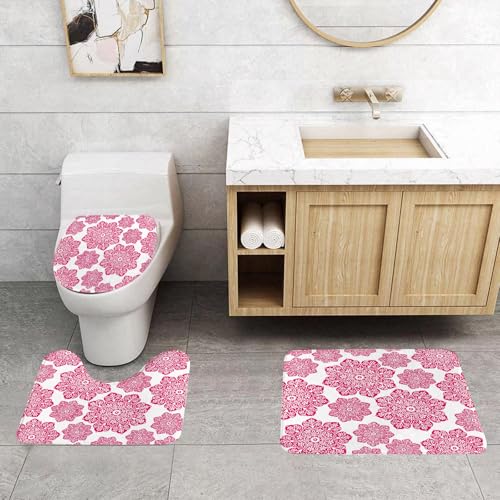 QRFASFZO 3 Stück Badematten und WC Vorleger Microfaser Weiches Badteppich badvorleger rutschfest Waschbar Badezimmerteppich Set,Hot Pink, ethnische Batik Blumenarrangement mit Osten QRFASFZO 3 Stück Badematten und WC Vorleger Microfaser Weiches Badteppich badvorleger rutschfest Waschbar Badezimmerteppich Set,Hot Pink, ethnische Batik Blumenarrangement mit Osten von QRFASFZO