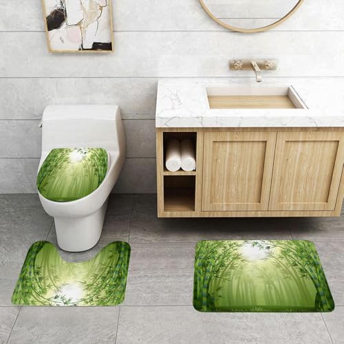 QRFASFZO 3 Stück Badematten und WC Vorleger Microfaser Weiches Badteppich badvorleger rutschfest Waschbar Badezimmerteppich Set,Illustration des grünen Bambuswaldes im Wald QRFASFZO 3 Stück Badematten und WC Vorleger Microfaser Weiches Badteppich badvorleger rutschfest Waschbar Badezimmerteppich Set,Illustration des grünen Bambuswaldes im Wald von QRFASFZO