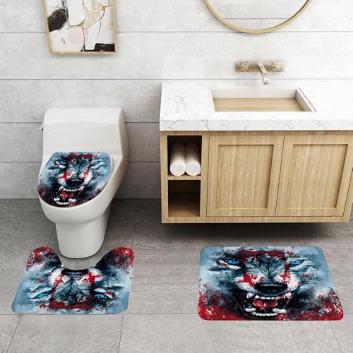 QRFASFZO 3 Stück Badematten und WC Vorleger Microfaser Weiches Badteppich badvorleger rutschfest Waschbar Badezimmerteppich Set,Illustration des wütenden Wolfskopfes auf farbenfrohem abstraktem Hint QRFASFZO 3 Stück Badematten und WC Vorleger Microfaser Weiches Badteppich badvorleger rutschfest Waschbar Badezimmerteppich Set,Illustration des wütenden Wolfskopfes auf farbenfrohem abstraktem Hint von QRFASFZO