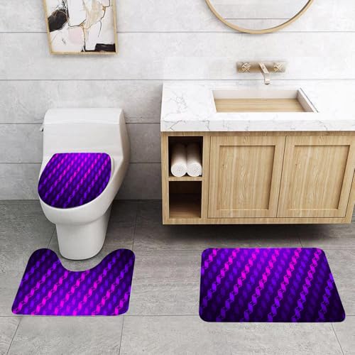 QRFASFZO 3 Stück Badematten und WC Vorleger Microfaser Weiches Badteppich badvorleger rutschfest Waschbar Badezimmerteppich Set,Indigo, Treppen wie Moderne futuristische, minimalistische Quadrate mi von QRFASFZO