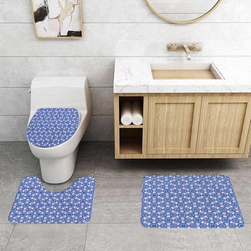 QRFASFZO 3 Stück Badematten und WC Vorleger Microfaser Weiches Badteppich badvorleger rutschfest Waschbar Badezimmerteppich Set,Indigo, orientalisches Ethno-Design mit rechteckigem Bild in Blattform QRFASFZO 3 Stück Badematten und WC Vorleger Microfaser Weiches Badteppich badvorleger rutschfest Waschbar Badezimmerteppich Set,Indigo, orientalisches Ethno-Design mit rechteckigem Bild in Blattform von QRFASFZO