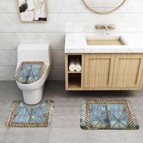 QRFASFZO 3 Stück Badematten und WC Vorleger Microfaser Weiches Badteppich badvorleger rutschfest Waschbar Badezimmerteppich Set,Industrielles Set, altes Fabriktor aus Holz mit Warnschildern, industr QRFASFZO 3 Stück Badematten und WC Vorleger Microfaser Weiches Badteppich badvorleger rutschfest Waschbar Badezimmerteppich Set,Industrielles Set, altes Fabriktor aus Holz mit Warnschildern, industr von QRFASFZO