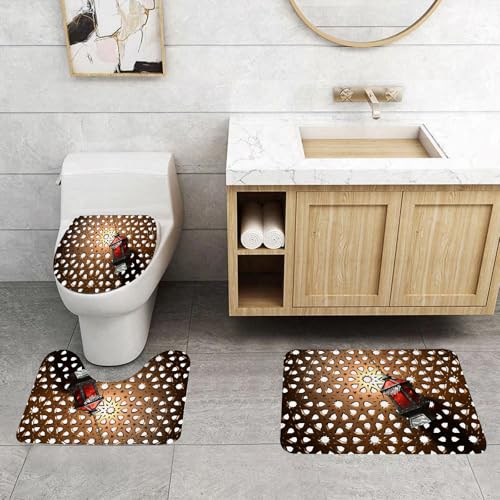 QRFASFZO 3 Stück Badematten und WC Vorleger Microfaser Weiches Badteppich badvorleger rutschfest Waschbar Badezimmerteppich Set,Islam - Hängende Laternen, traditionelle rote Laternen und Islam, Isla QRFASFZO 3 Stück Badematten und WC Vorleger Microfaser Weiches Badteppich badvorleger rutschfest Waschbar Badezimmerteppich Set,Islam - Hängende Laternen, traditionelle rote Laternen und Islam, Isla von QRFASFZO