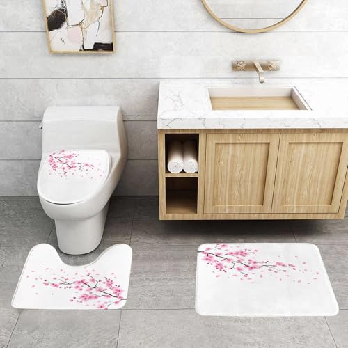 QRFASFZO 3 Stück Badematten und WC Vorleger Microfaser Weiches Badteppich badvorleger rutschfest Waschbar Badezimmerteppich Set,Japanische Kirschblüte Sakura Rosa Blume QRFASFZO 3 Stück Badematten und WC Vorleger Microfaser Weiches Badteppich badvorleger rutschfest Waschbar Badezimmerteppich Set,Japanische Kirschblüte Sakura Rosa Blume von QRFASFZO