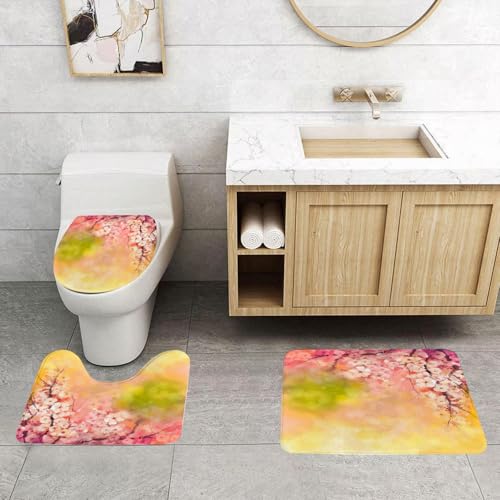 QRFASFZO 3 Stück Badematten und WC Vorleger Microfaser Weiches Badteppich badvorleger rutschfest Waschbar Badezimmerteppich Set,Japanische Kirsche Sakura Blumenkunst in sanften Farben über verschwom QRFASFZO 3 Stück Badematten und WC Vorleger Microfaser Weiches Badteppich badvorleger rutschfest Waschbar Badezimmerteppich Set,Japanische Kirsche Sakura Blumenkunst in sanften Farben über verschwom von QRFASFZO