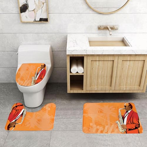 QRFASFZO 3 Stück Badematten und WC Vorleger Microfaser Weiches Badteppich badvorleger rutschfest Waschbar Badezimmerteppich Set,Jazz-Musik-Dekor, Illustration eines Saxophonisten auf einem Phon QRFASFZO 3 Stück Badematten und WC Vorleger Microfaser Weiches Badteppich badvorleger rutschfest Waschbar Badezimmerteppich Set,Jazz-Musik-Dekor, Illustration eines Saxophonisten auf einem Phon von QRFASFZO