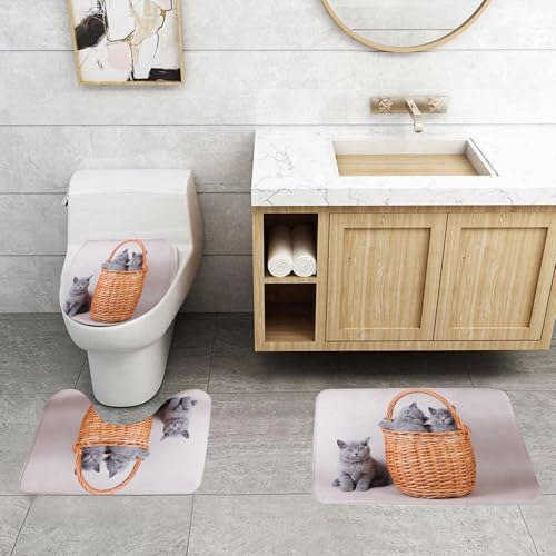 QRFASFZO 3 Stück Badematten und WC Vorleger Microfaser Weiches Badteppich badvorleger rutschfest Waschbar Badezimmerteppich Set,Kätzchen, DREI britische Katzen im Korb, entzückende Tierbabys, flausc QRFASFZO 3 Stück Badematten und WC Vorleger Microfaser Weiches Badteppich badvorleger rutschfest Waschbar Badezimmerteppich Set,Kätzchen, DREI britische Katzen im Korb, entzückende Tierbabys, flausc von QRFASFZO