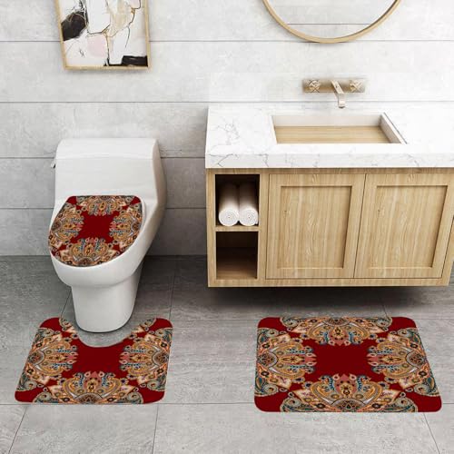 QRFASFZO 3 Stück Badematten und WC Vorleger Microfaser Weiches Badteppich badvorleger rutschfest Waschbar Badezimmerteppich Set,Kastanienbraun, orientalisches traditionelles Paisley-Muster, Mandala- QRFASFZO 3 Stück Badematten und WC Vorleger Microfaser Weiches Badteppich badvorleger rutschfest Waschbar Badezimmerteppich Set,Kastanienbraun, orientalisches traditionelles Paisley-Muster, Mandala- von QRFASFZO