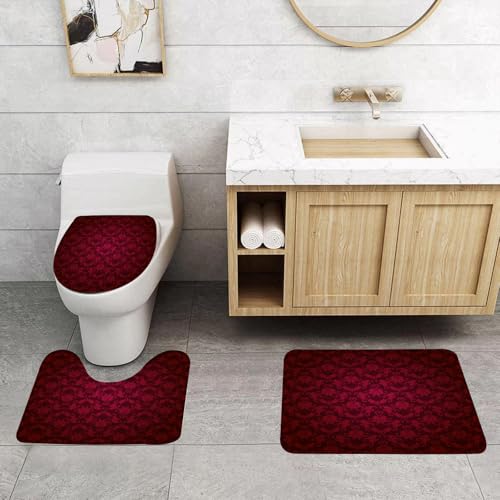 QRFASFZO 3 Stück Badematten und WC Vorleger Microfaser Weiches Badteppich badvorleger rutschfest Waschbar Badezimmerteppich Set,Kastanienbraun, viktorianisches Damastmuster mit Vignetteneffekt, Roya QRFASFZO 3 Stück Badematten und WC Vorleger Microfaser Weiches Badteppich badvorleger rutschfest Waschbar Badezimmerteppich Set,Kastanienbraun, viktorianisches Damastmuster mit Vignetteneffekt, Roya von QRFASFZO