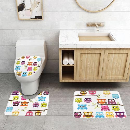 QRFASFZO 3 Stück Badematten und WC Vorleger Microfaser Weiches Badteppich badvorleger rutschfest Waschbar Badezimmerteppich Set,Kinderzimmer, Set aus Patchwork-Steppdecke im Eulenstil auf Zweigen mi QRFASFZO 3 Stück Badematten und WC Vorleger Microfaser Weiches Badteppich badvorleger rutschfest Waschbar Badezimmerteppich Set,Kinderzimmer, Set aus Patchwork-Steppdecke im Eulenstil auf Zweigen mi von QRFASFZO