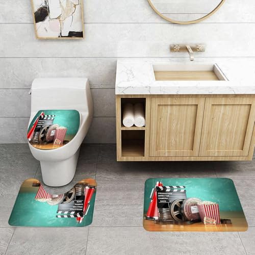 QRFASFZO 3 Stück Badematten und WC Vorleger Microfaser Weiches Badteppich badvorleger rutschfest Waschbar Badezimmerteppich Set,Kino, Produktionsthema Film 3D-Rollen Filmklappe Tickets Popcorn und M QRFASFZO 3 Stück Badematten und WC Vorleger Microfaser Weiches Badteppich badvorleger rutschfest Waschbar Badezimmerteppich Set,Kino, Produktionsthema Film 3D-Rollen Filmklappe Tickets Popcorn und M von QRFASFZO