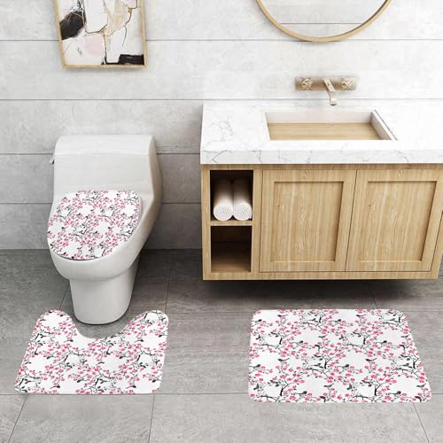 QRFASFZO 3 Stück Badematten und WC Vorleger Microfaser Weiches Badteppich badvorleger rutschfest Waschbar Badezimmerteppich Set,Kirschblüte, Sakura-Baum mit blühenden Blumen und Vögeln, Schwarze SIL QRFASFZO 3 Stück Badematten und WC Vorleger Microfaser Weiches Badteppich badvorleger rutschfest Waschbar Badezimmerteppich Set,Kirschblüte, Sakura-Baum mit blühenden Blumen und Vögeln, Schwarze SIL von QRFASFZO