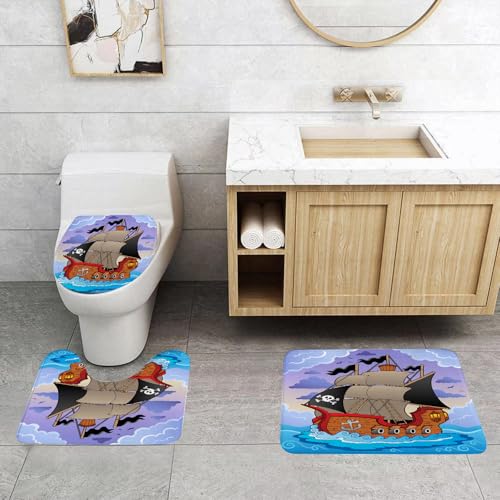 QRFASFZO 3 Stück Badematten und WC Vorleger Microfaser Weiches Badteppich badvorleger rutschfest Waschbar Badezimmerteppich Set,Kissenbezug ， Kissenbezug mit bedrucktem Muster, Pirat, geheimnisvolle von QRFASFZO