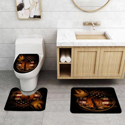 QRFASFZO 3 Stück Badematten und WC Vorleger Microfaser Weiches Badteppich badvorleger rutschfest Waschbar Badezimmerteppich Set,Klassische Westernausrüstung, Cowboyhut, Stiefel und Seile mit Amerika QRFASFZO 3 Stück Badematten und WC Vorleger Microfaser Weiches Badteppich badvorleger rutschfest Waschbar Badezimmerteppich Set,Klassische Westernausrüstung, Cowboyhut, Stiefel und Seile mit Amerika von QRFASFZO
